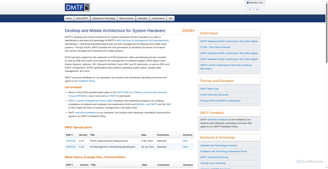 Security scan screenshot of https://www.dmtf.org/standards/dash