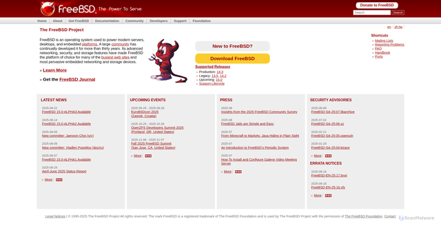Security scan screenshot of https://www.freebsd.org/