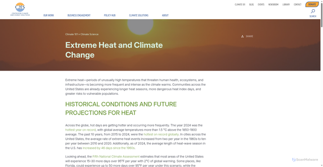 Security scan screenshot of https://www.c2es.org/content/heat-waves-and-climate-change/