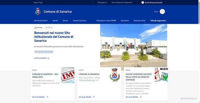 Security scan screenshot of https://www.comune.sanarica.le.it/