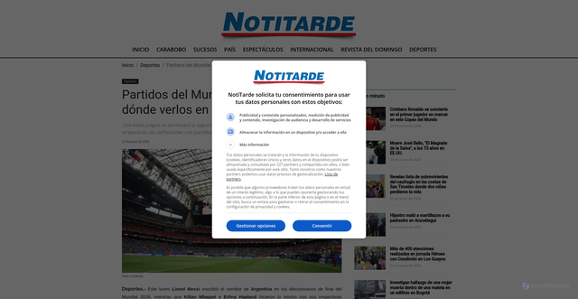Security scan screenshot of https://www.notitarde.com.ve/deportes/102806/partidos-del-mundial-hoy-horarios-y-donde-verlos-en-vivo-en-venezuela