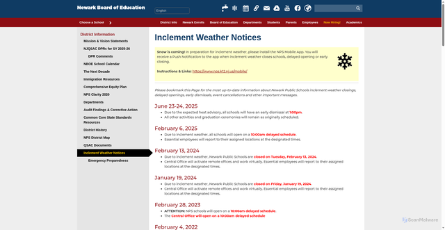 Security scan screenshot of https://www.nps.k12.nj.us/info/weather-closings/