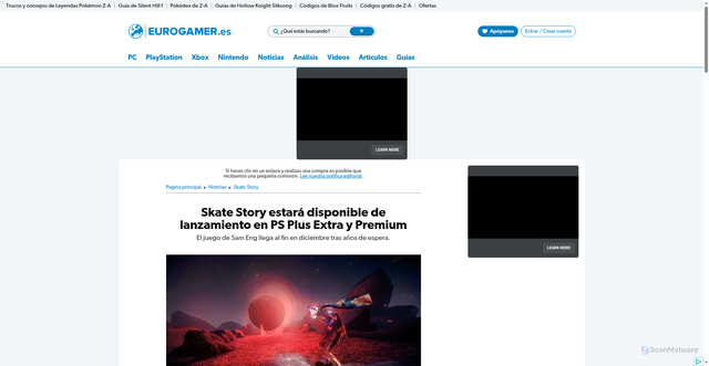 Security scan screenshot of https://www.eurogamer.es/skate-story-estara-disponible-de-lanzamiento-en-ps-plus-extra-y-premium