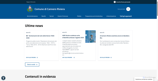 Security scan screenshot of https://www.comune.canneroriviera.vb.it