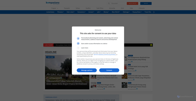 Security scan screenshot of https://kompasiana.com