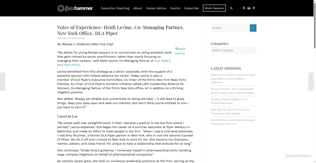 Security scan screenshot of https://theglasshammer.com/2013/07/voice-of-experience-heidi-levine-co-managing-partner-new-york-office-dla-piper/
