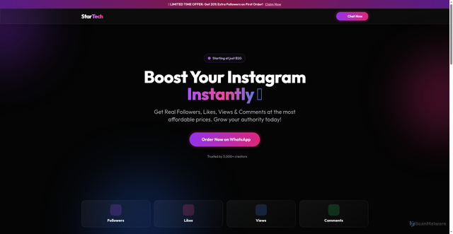 Security scan screenshot of https://instagramfollowersstartech-kqmgi2v7ep.edgeone.app/