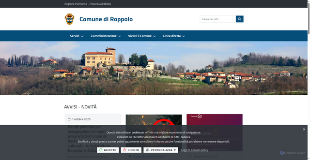 Security scan screenshot of https://www.comune.roppolo.bi.it/it-it/home