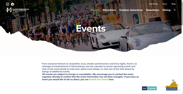 Security scan screenshot of https://visitharrisonburgva.com/calendar-of-events/