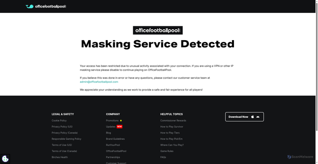 Security scan screenshot of https://officefootballpool.com