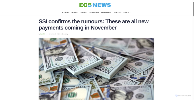 Security scan screenshot of https://www.ecoticias.com/en/ssi-confirms-new-payments-november/8414/