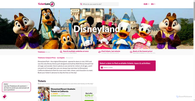 Security scan screenshot of https://www.ticketlens.com/en/p608566/los-angeles/disneyland
