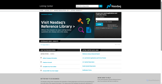 Security scan screenshot of https://listingcenter.nasdaq.com