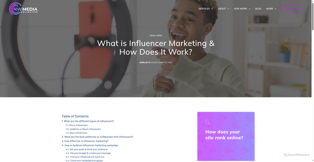 Security scan screenshot of https://northwestmediacollective.com/blog/what-is-influencer-marketing/