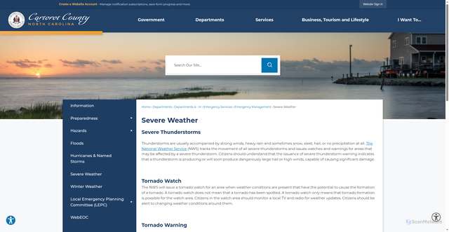 Security scan screenshot of https://www.carteretcountync.gov/156/Severe-Weather