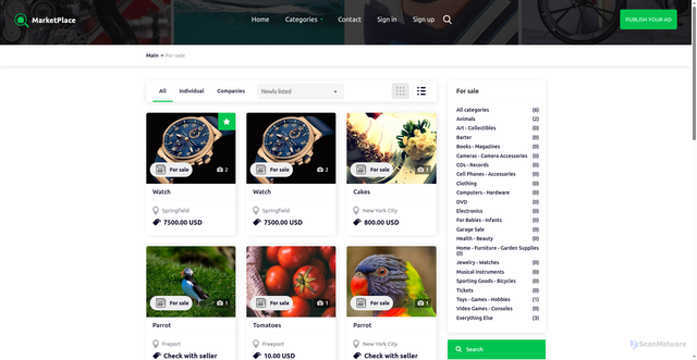 Security scan screenshot of https://marketplace.osclass-pro.com/index.php?page=search&sCategory=1