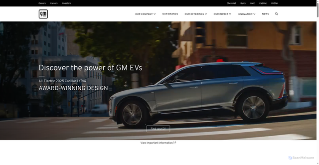 Security scan screenshot of https://www.gm.com/innovation/electric-vehicles
