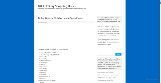 Security scan screenshot of https://holidayshoppinghours.com/holiday-store-hours/dollar-general-open-closed-hours/