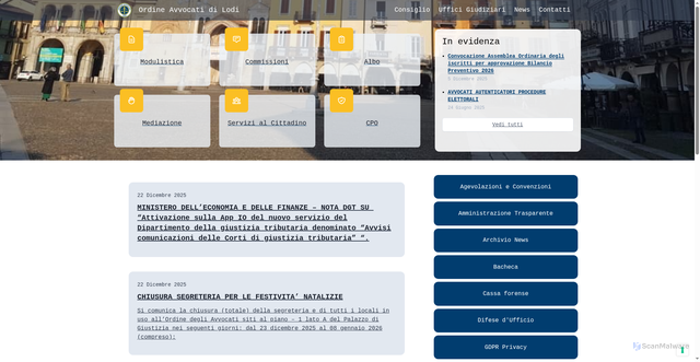 Security scan screenshot of https://www.ordineavvocatilodi.it/