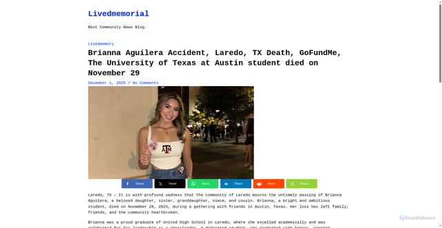 Security scan screenshot of https://livedmemory.site/brianna-aguilera-accident-laredo-tx-death/