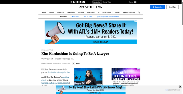 Security scan screenshot of https://abovethelaw.com/2025/10/kim-kardashian-is-going-to-be-a-lawyer/