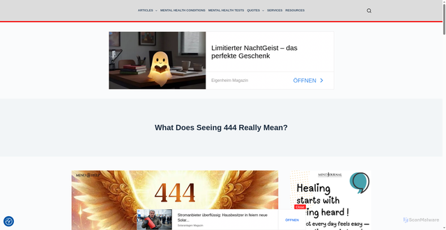 Security scan screenshot of https://mind.help/articles/what-does-seeing-444-mean/