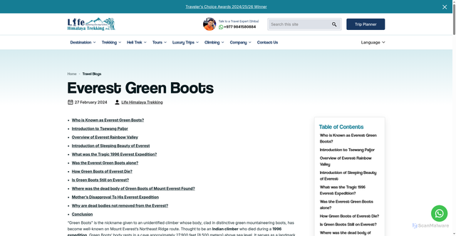Security scan screenshot of https://lifehimalayatrekking.com/blog/everest-green-boots/