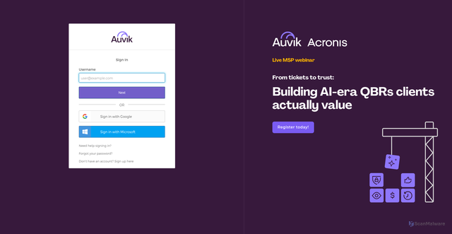 Security scan screenshot of https://auvik.us6.my.auvik.com