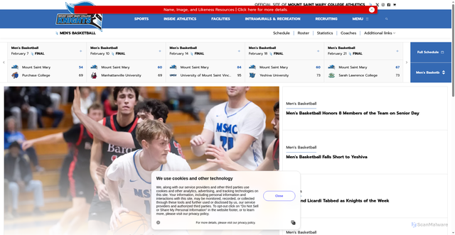 Security scan screenshot of https://msmcknights.com/sports/mens-basketball