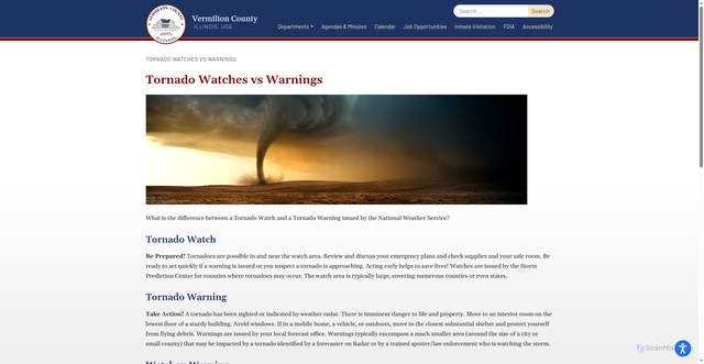 Security scan screenshot of https://www.vercounty.org/news-item/tornado-watches-vs-warnings/