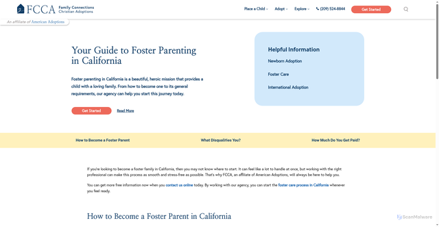 Security scan screenshot of https://www.fcadoptions.org/adoption-services/foster-care/about-foster-care-in-california/foster-parenting-in-california/