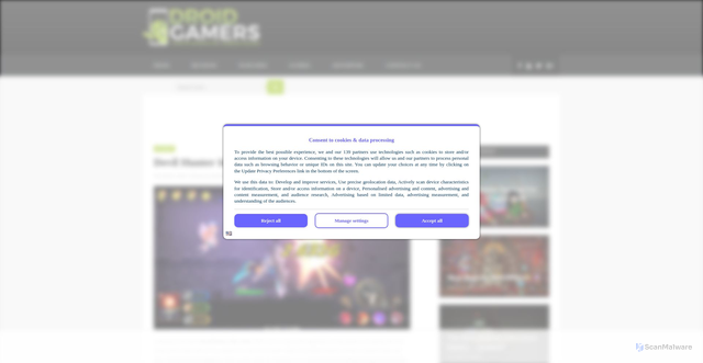 Security scan screenshot of https://www.droidgamers.com/guides/devil-hunter-idle-codes/