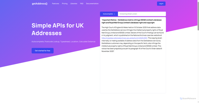 Security scan screenshot of https://getaddress.io