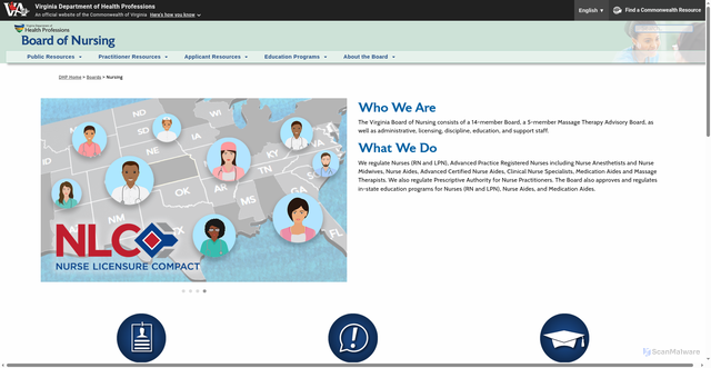 Security scan screenshot of https://www.dhp.virginia.gov/nursing/