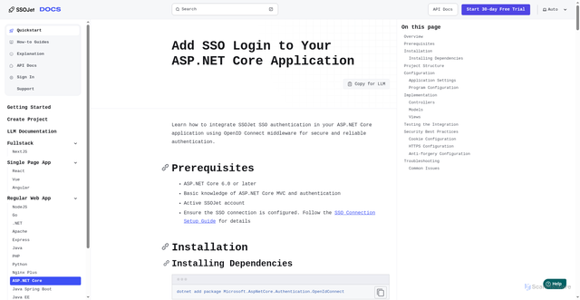 Security scan screenshot of https://ssojet-docs.pages.dev/en/sso/quickstart/webapp/aspnet-core/