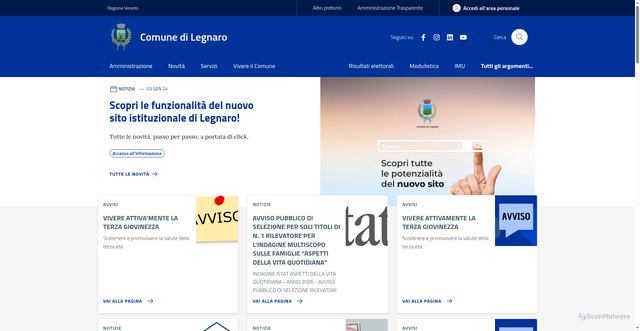 Security scan screenshot of https://www.comune.legnaro.pd.it/
