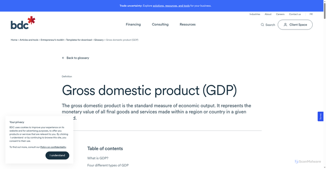 Security scan screenshot of https://www.bdc.ca/en/articles-tools/entrepreneur-toolkit/templates-business-guides/glossary/gross-domestic-product