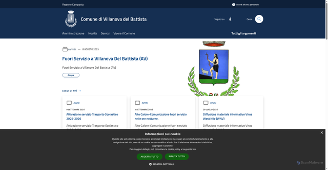 Security scan screenshot of https://www.comune.villanovadelbattista.av.it/it