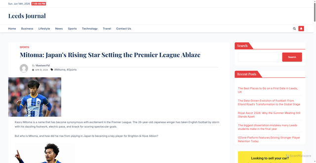 Security scan screenshot of https://leedsjournal.co.uk/kaoru-mitoma-japans-rising-star-setting-the-premier-league-ablaze/