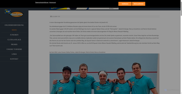 Security scan screenshot of https://squash-union.at/newsreader-news/an-der-spitze-ins-neujahr.html
