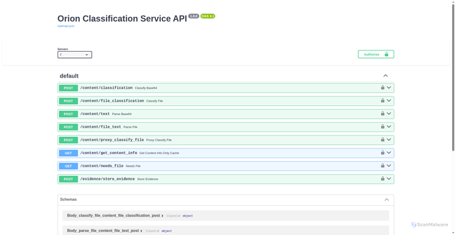 Security scan screenshot of https://classification.orionsec.io