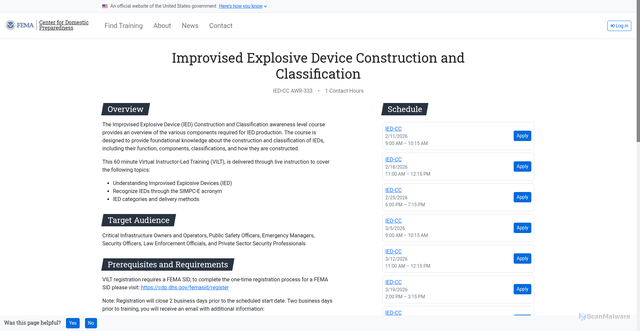 Security scan screenshot of https://cdp.dhs.gov/training/course/AWR-333