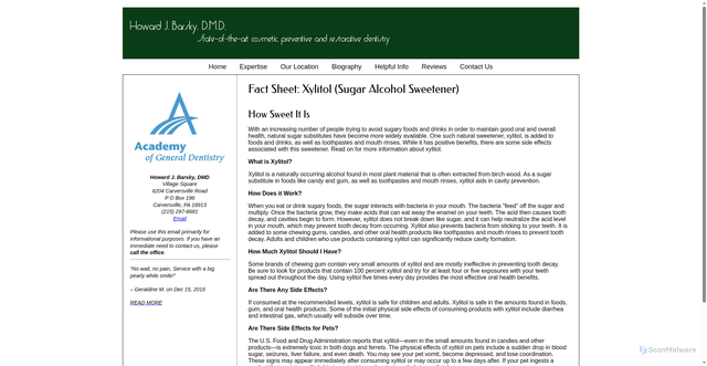 Security scan screenshot of https://www.howardjbarskydmd.com/fact-sheet-xylitol-(sugar-alcohol-sweetener).htm