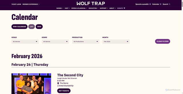 Security scan screenshot of https://www.wolftrap.org/calendar/