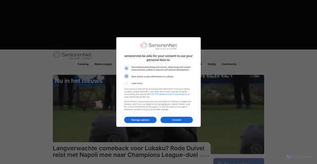 Security scan screenshot of https://www.seniorennet.be
