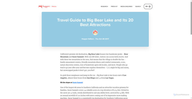 Security scan screenshot of https://media.hopper.com/articles/travel-guide-to-big-bear-lake-and-its-20-best-attractions