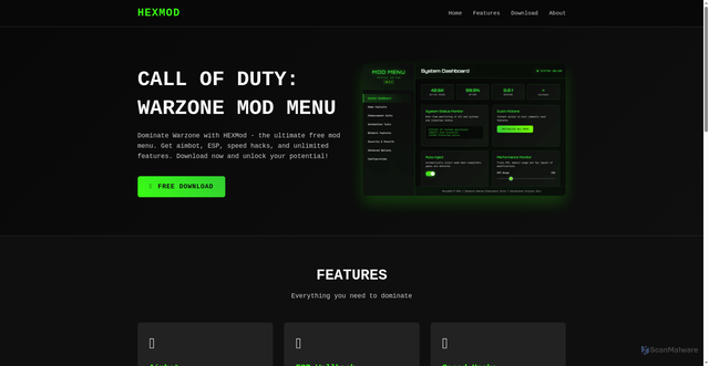 Security scan screenshot of https://hexmods.github.io/call-of-duty-warzone-mod-menu/