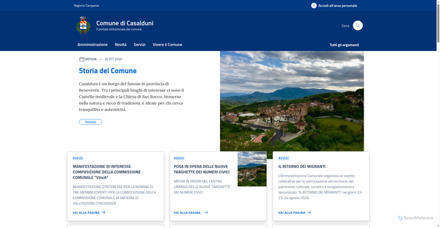 Security scan screenshot of https://www.comune.casalduni.bn.it/