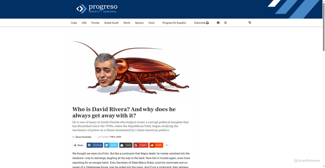 Security scan screenshot of https://progresoweekly.us/who-is-david-rivera-and-why-does-he-always-get-away-with-it/