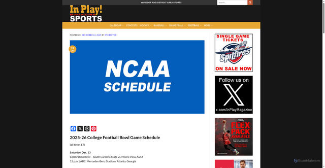Security scan screenshot of https://inplaymagazine.com/college-football-bowl-game-schedule/